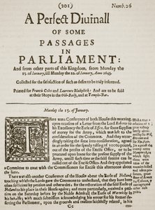 A Perfect Diurnall, facsímil de la portada del número 26, 1643, ilustración de Cassells Illustrated History of England de English School