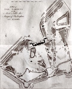 Un plan de los jardines del Muy Noble Marqués de Buckingham en Stowe, de la Guía del Visitante, publicada en 1797 de English School