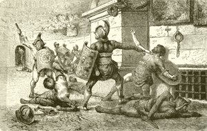 Un día festivo romano. Combate de gladiadores. El vencido apelando a los espectadores de English School
