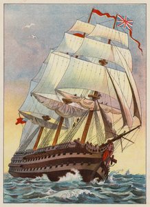 Un barco de guerra en 1837 (grabado) de English School