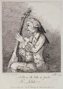 Solo en la Viola da Gamba, Carl Friedrich Abel (1723-87) (grabado) de English School