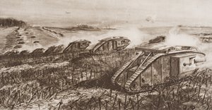 Una ofensiva de tanques en Cambrai, Francia, ilustración de 