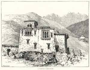 Una casa de campo tibetana (grabado) de English School