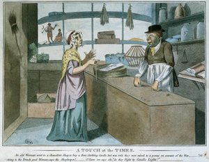 Un toque a los tiempos, caricatura del bloqueo francés, marzo de 1805 de English School