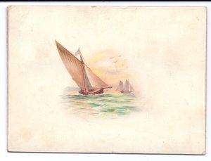 Tarjeta de Año Nuevo victoriana con yates navegando a la luz de la luna, c.1895 de English School