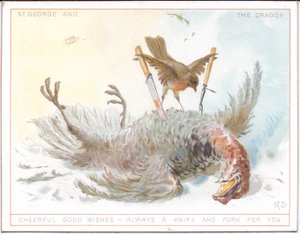 Calendario victoriano de las estaciones que representa a una pareja de ancianos en traje medieval paseando por la nieve y a una pareja de jóvenes también en traje medieval disfrutando de un día de primavera, c.1879 (litografía en color).