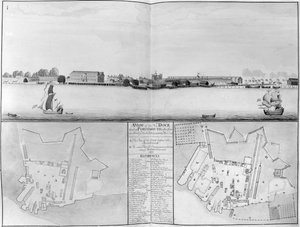 Vista del Astillero de Su Majestad en Portsmouth tomada desde el muelle nuevo, 1698