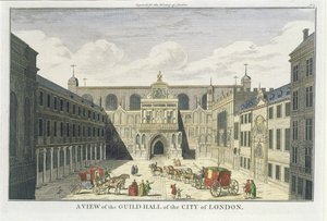 Vista del Guild Hall de la Ciudad de Londres, de La Historia de Londres, finales del siglo XVIII de English School
