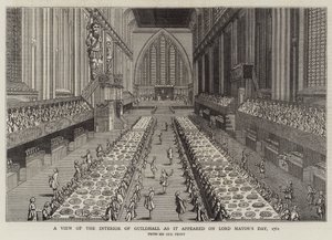 Una vista del interior del Guildhall como apareció en el día del alcalde de English School