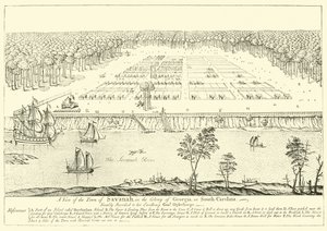 Vista de la ciudad de Savannah, en la colonia de Georgia, en Carolina del Sur de English School