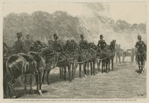 Una batería de la Artillería a Caballo Real disparando un saludo real en Hyde Park cuando las campanas proclamaron la apertura del Instituto Imperial de English School