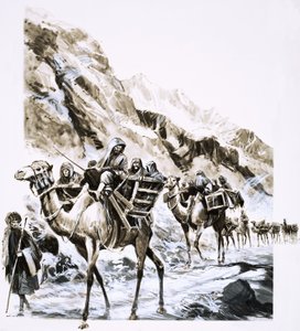 Un tren de camellos viaja por el Paso Khyber de English School