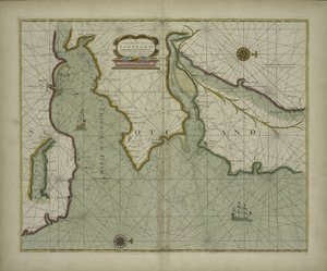 Carta de la costa este de Escocia de un atlas marino que contiene una descripción hidrográfica de la mayoría de las costas conocidas del mundo por Samuel Thornton, 1707 de English School