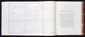 Una copia del diseño a partir del cual se construyó el lanzamiento del Bounty, de A Voyage to the South Sea, por William Bligh (1754-1817), grabado por Mackenzie, publicado 1792 de English School