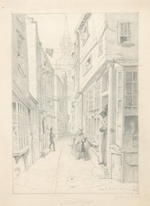 Un patio o pasaje cerca de la Iglesia de St Martins, Londres, julio 1828 de English School