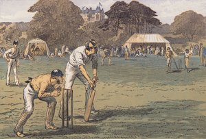 Un partido de críquet (litografía en color)