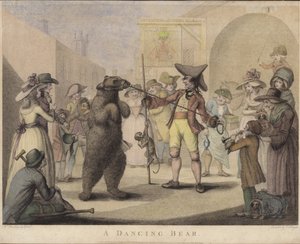 Un oso bailarín (grabado coloreado) de English School