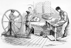 Un día en la Real Fábrica de Porcelana, Worcester, 1843 de English School