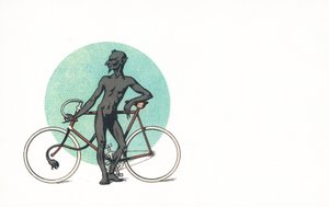 Una figura diabólica junto a una bicicleta de English School