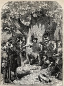 Un grupo de disidentes en Norfolk durante la rebelión de Robert Kett en 1549. Grabado de "History of England". de English School