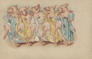Un grupo de cerdos bailando en línea de English School