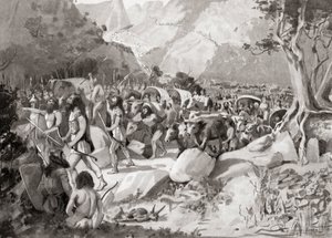 Una migración de tribus escitas a través de un paso en las montañas de Asia Menor hacia Siria, de la Historia de las Naciones de Hutchinson, pub.1915 de English School