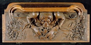 Una misericordia que representa un ogro con hombros enormes, Capilla del New College, Oxford, finales del siglo XIV (madera)