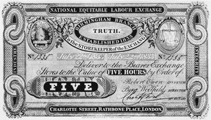 Un billete de intercambio laboral equitativo nacional, propuesto por Robert Owen (1771-1858) 1833 de English School