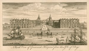 Vista norte del Hospital de Greenwich, Londres, desde la Isla de los Perros