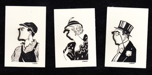 Nuevo juego de tres tarjetas con las caras de dos hombres y una mujer, c.1920 (monocromo) de English School