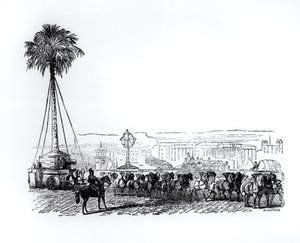 Una palmera siendo transportada a Hyde Park para la Gran Exposición, Londres, 1851 de English School
