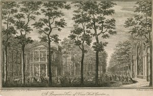Vista en perspectiva de Vauxhall Gardens, Londres de English School