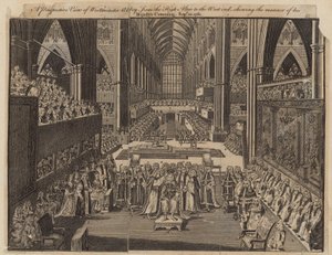 Vista en perspectiva de la Abadía de Westminster desde el altar mayor en el extremo oeste de English School