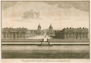 Vista en perspectiva del Hospital Real en Greenwich, Londres de English School