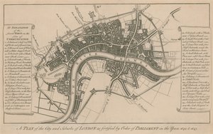 Un plan de la ciudad y suburbios de Londres fortificados por orden del Parlamento en los años 1642 y 1643 de English School