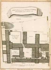 Un plano del terreno y edificios en el Strand llamado Savoy, tomado en el año 1736 de English School