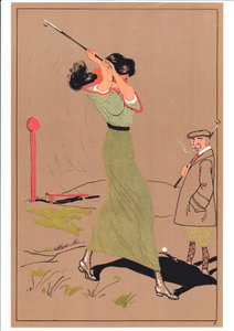 Impresión de dos golfistas en posturas cómicas y humorísticas, c.1920 de English School