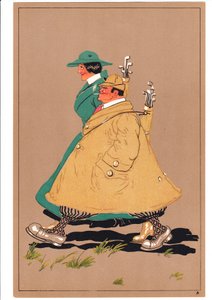 Impresión de dos golfistas en posturas cómicas y humorísticas, c.1920 de English School