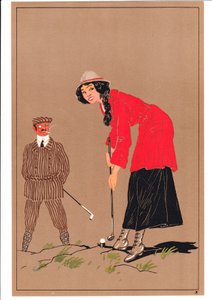 Impresión de dos golfistas en posturas cómicas y humorísticas, c.1920 de English School