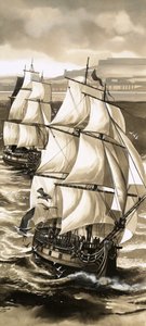 Una salva de cañones acompañó la partida de Jean de La Perouse en su viaje de exploración por el Pacífico. de English School