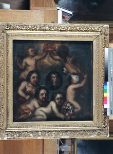 Una sátira de Richard Cromwell siendo ofrecido la corona de English School