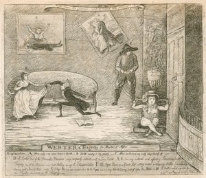 Una escena de la parodia Werter de F. Reynolds, estrenada en el Teatro Covent Garden, Londres, el 14 de marzo de 1786 de English School