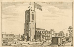 Vista suroeste de la Iglesia de San Dunstan en Stepney, Londres de English School