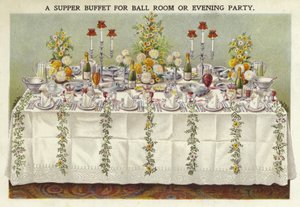 Un buffet de cena para salón de baile o fiesta nocturna