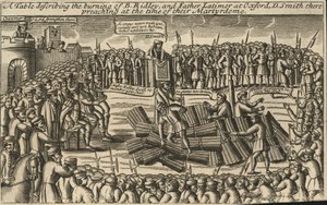Una tabla que describe la quema del Obispo Ridley y el Padre Latimer en Oxford
