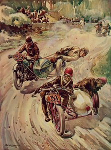 Un trofeo turístico de carrera en sidecar (litografía en color)