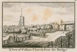 Vista de la Iglesia Fulham, Londres, desde el Puente Fulham de English School