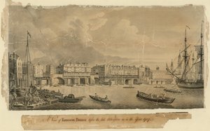 Vista del Puente de Londres antes de la última alteración en el año 1757 de English School