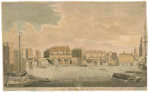 Una vista del antiguo Puente de Londres antes de las alteraciones, como en 1757