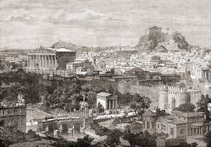 Vista de la antigua Atenas, Grecia. De The Review of Reviews, publicado en 1891 de English School